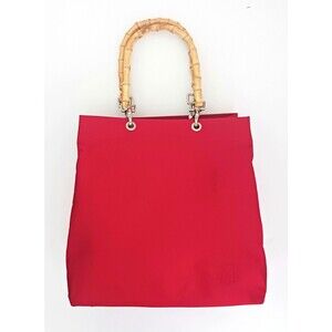 Sunny Hawaii Bamboo Double Handled Tote Red Ribbed Textile 11X6X11